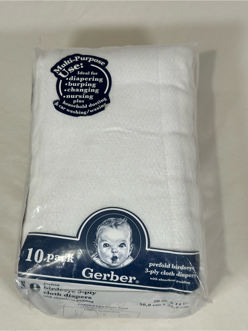 NIP Gerber 10 pack Birdseye 3-ply Cloth Diapers Burp Rags